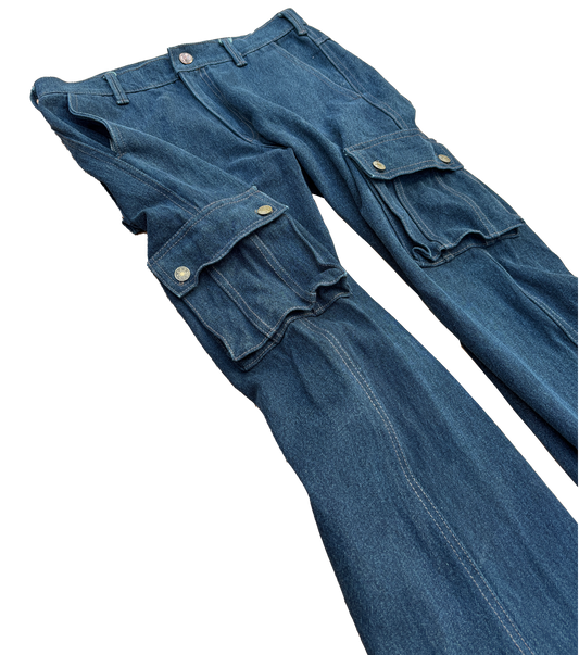 Sailor Dark Blue Six Pockets Denim Cargo Pants