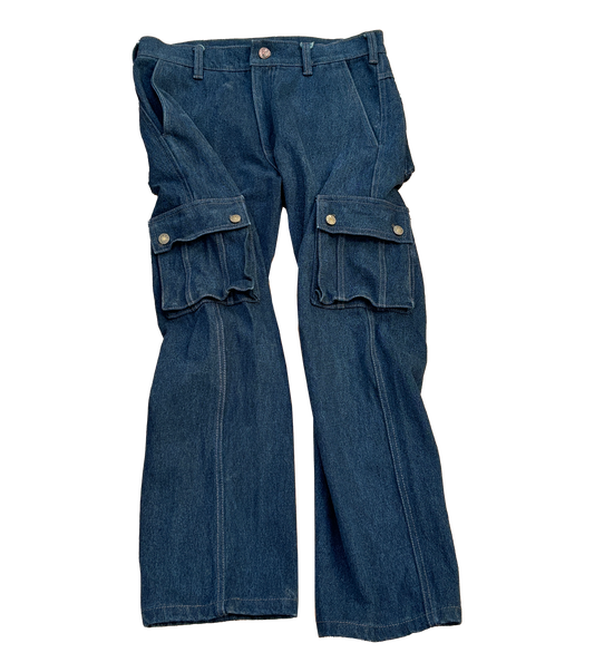 Sailor Dark Blue Six Pockets Denim Cargo Pants